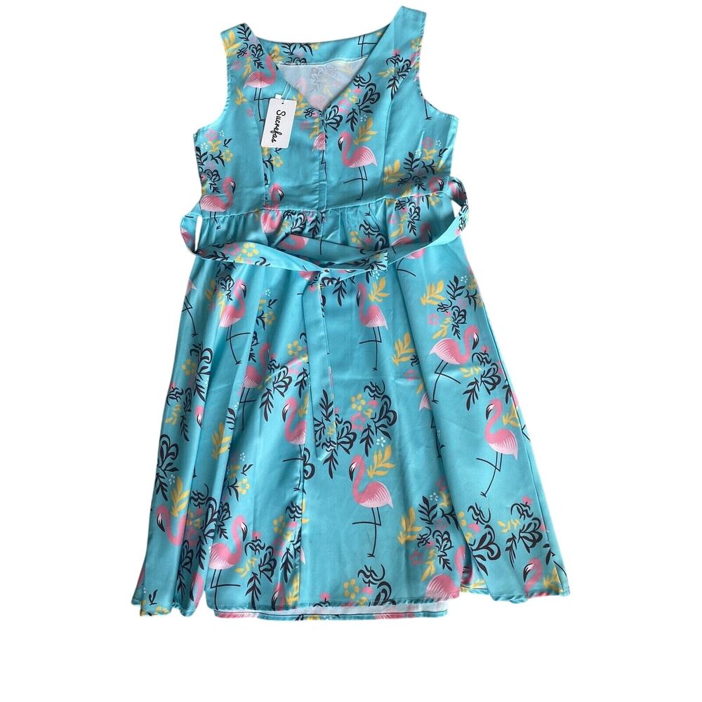 Green Floral Tie Back Tea Length Fit & Flare Sleeveless Dress Size XLarge NWT
